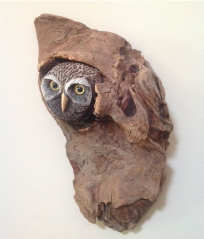 Carver: Vern Black
Title: Northern Pygmy Owl
Wood: Tupelo
Finish: Acrylics
